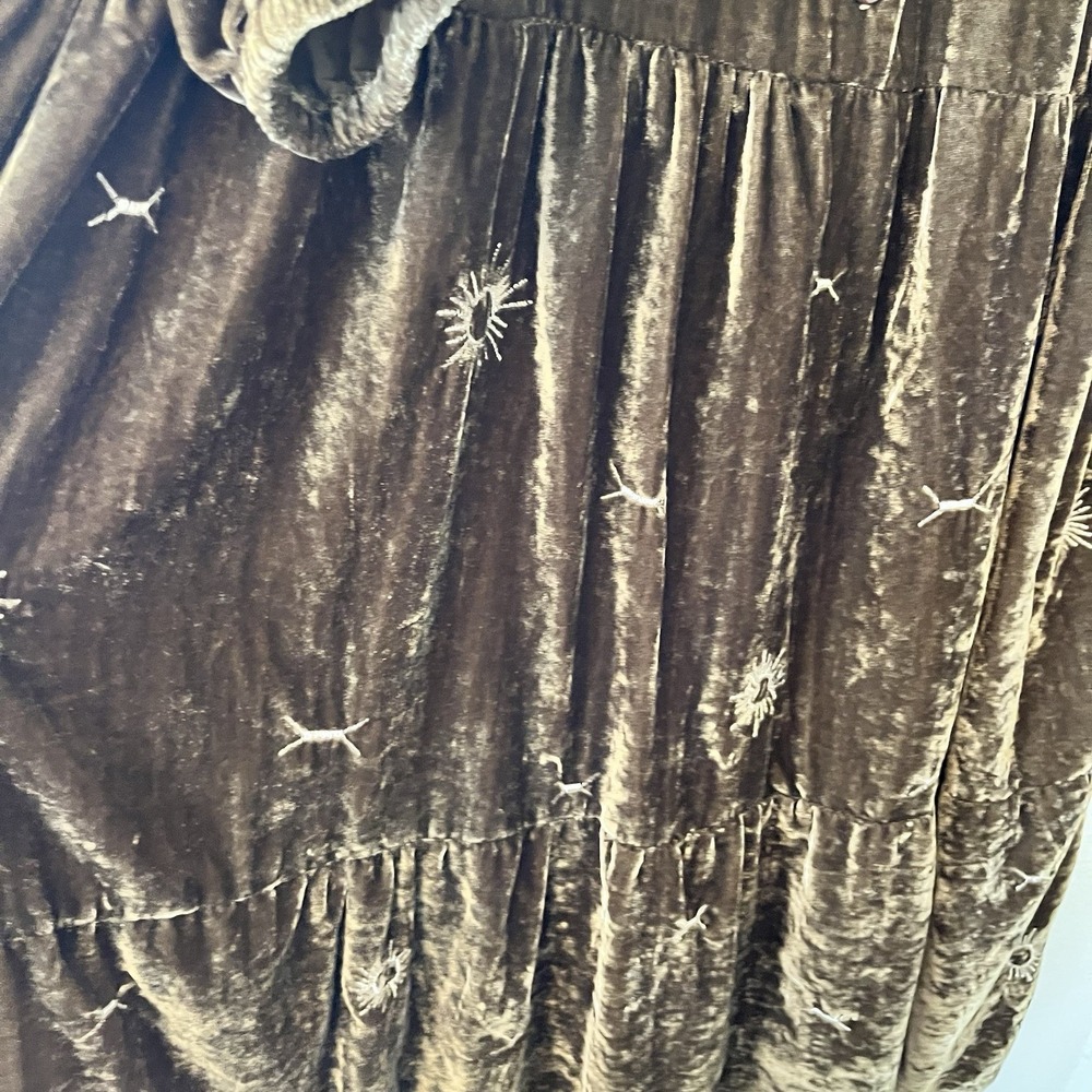 Wayward Fancies Eshakti Dress Velvet Embroidered Green Floral Grunge Boho - Picture 7 of 15